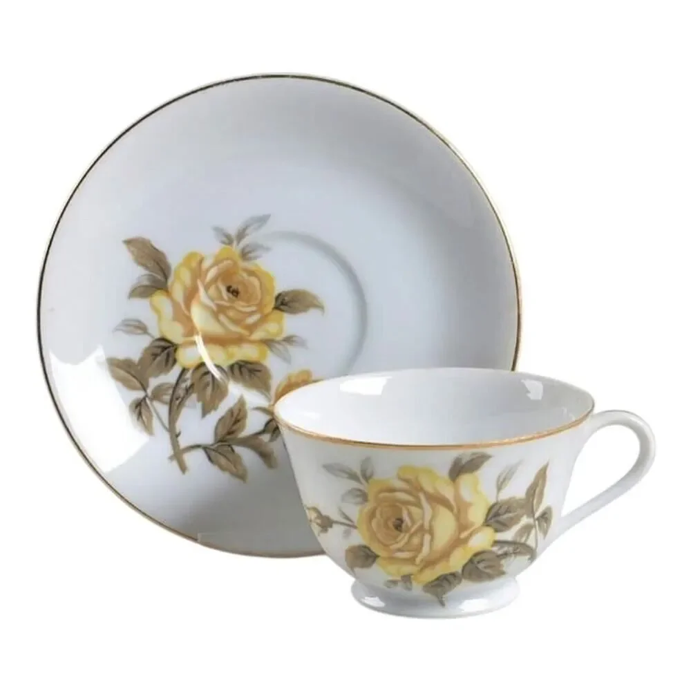 Talisman by Norleans Yellow Rose Plate, Cup, Saucer & Creamer Dish W/Gold Trim